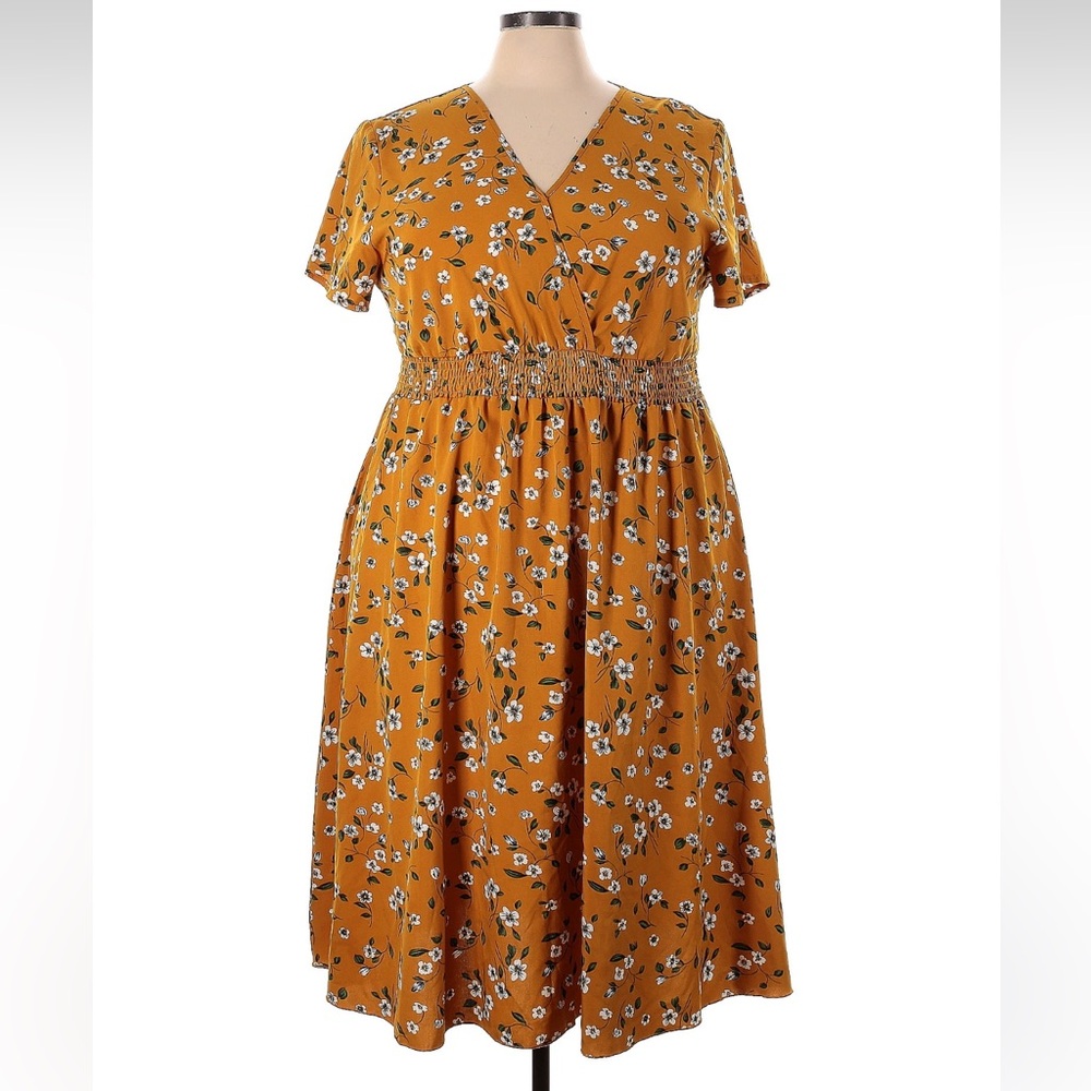 SHEIN Mustard Floral Midi Dress - Picture 1 of 4